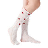 Briar 3D Rose Buds Lettuce Edge Lace Crew Sock | White