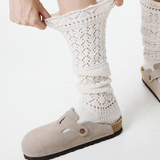 Willow Lace Chunky Knit Wool Blend Slouch Crew Socks | Ivory White