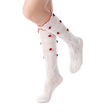 Briar 3D Rose Buds Lettuce Edge Lace Crew Sock | White