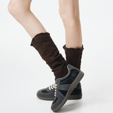 Willow Lace Chunky Knit Wool Blend Slouch Crew Socks | Brown