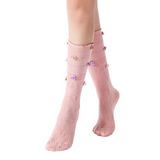 Briar 3D Rose Buds Lettuce Edge Lace Crew Sock | Pink