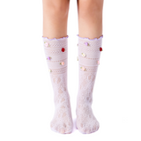 Briar 3D Rose Buds Lettuce Edge Lace Crew Sock | Lilac Purple