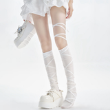 Giselle Balletcore Lace-Up Tie Knee High Socks | White