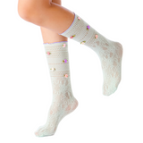 Briar 3D Rose Buds Lettuce Edge Lace Crew Sock | Mint Green