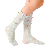 Briar 3D Rose Buds Lettuce Edge Lace Crew Sock | Mint Green