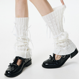 Aurora Ribbon Bow Cable Knit Coquette Leg Warmers | White