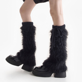 Britney Y2K Faux Fur Leg Warmers | Black