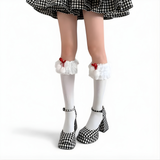 Holiday Lace Pom Ruffle Socks | Limited Edition Girly Crew Socks| White