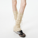 Aurora Ribbon Bow Cable Knit Coquette Leg Warmers | Beige