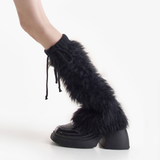 Britney Y2K Faux Fur Leg Warmers | Black