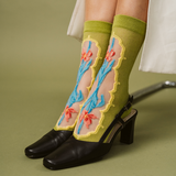 La Fleur Sheer Floral Jacquard Mesh Crew Sock | Irises