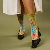 La Fleur Sheer Floral Jacquard Mesh Crew Sock | Irises