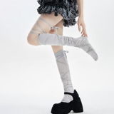 Giselle Balletcore Lace-Up Tie Knee High Socks | Grey
