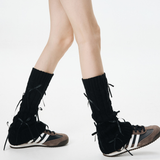 Aurora Ribbon Bow Cable Knit Coquette Leg Warmers | Black