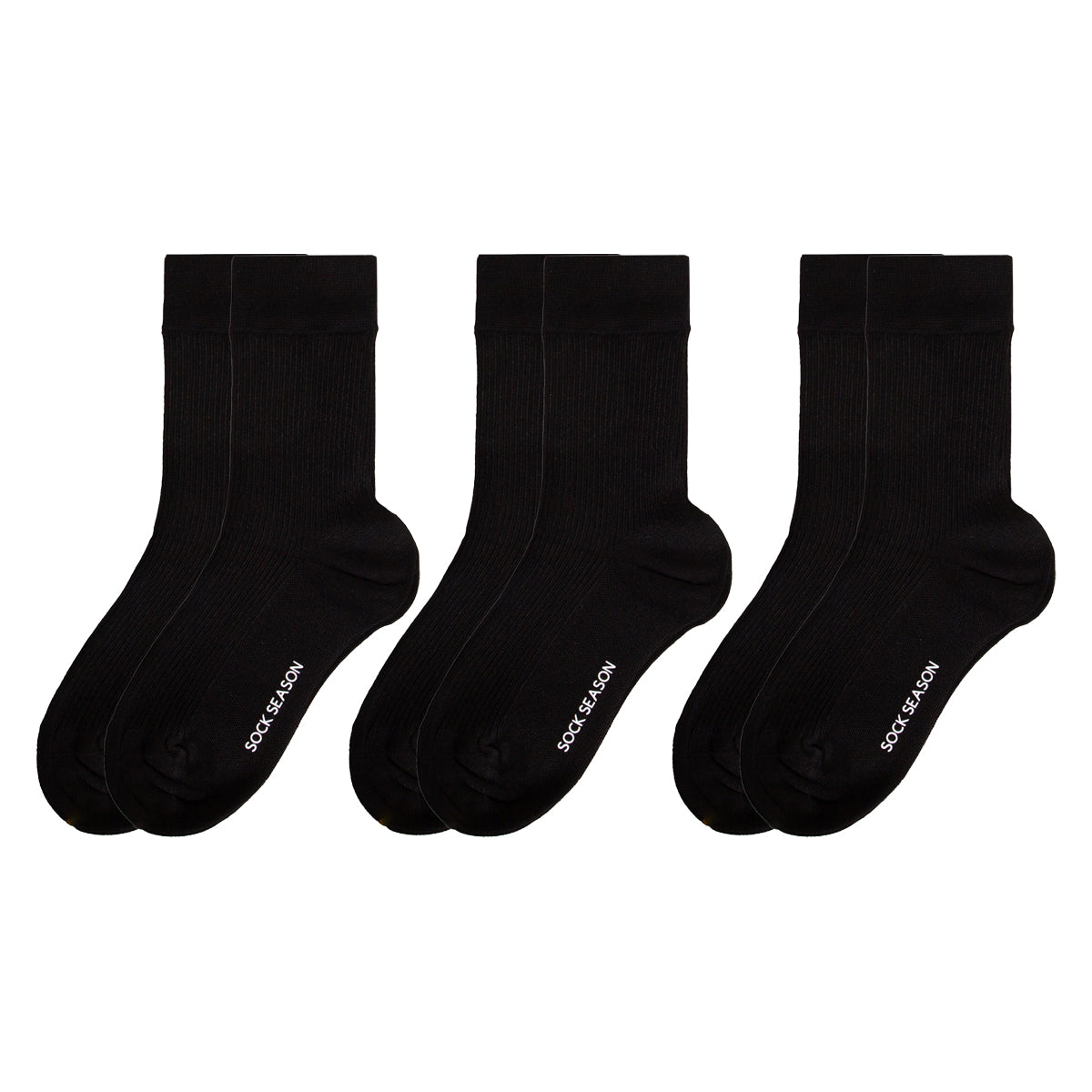Ash Essential Ribbed Crew Sock 3-Pack | Black