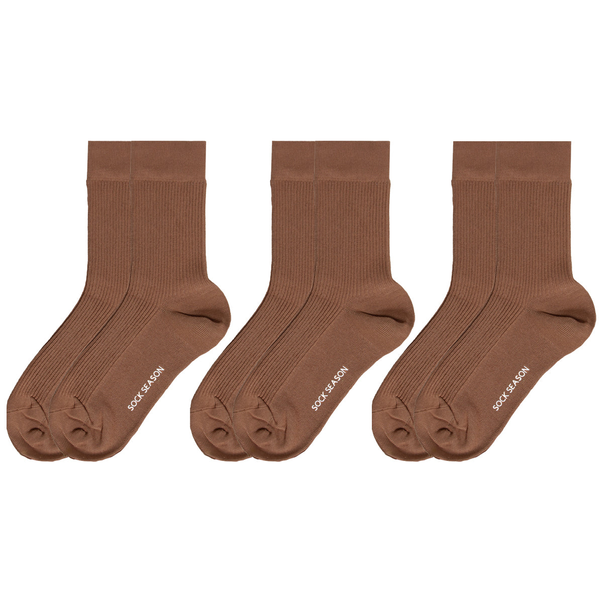 Ash Essential Ribbed Crew Sock 3-Pack | Mocha