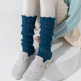 Willow Lace Chunky Knit Wool Blend Slouch Crew Socks | Dark Blue