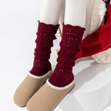 Willow Lace Chunky Knit Wool Blend Slouch Crew Socks | Cherry Red
