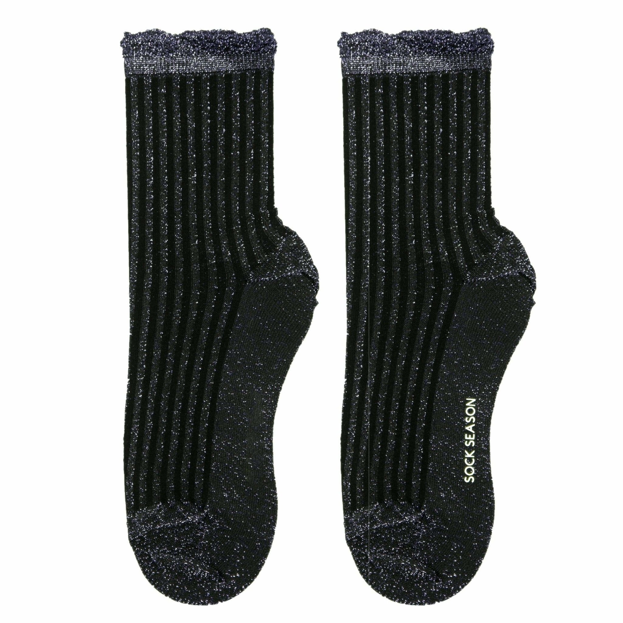 Aliyah Scallop Sparkle Crew Sock | Black Silver - Sock Season