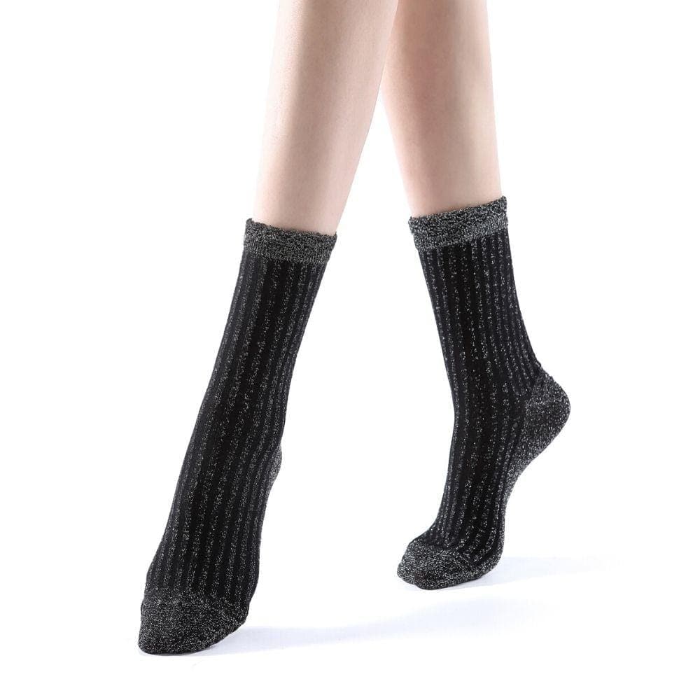 Aliyah Scallop Sparkle Crew Sock | Black Silver - Sock Season
