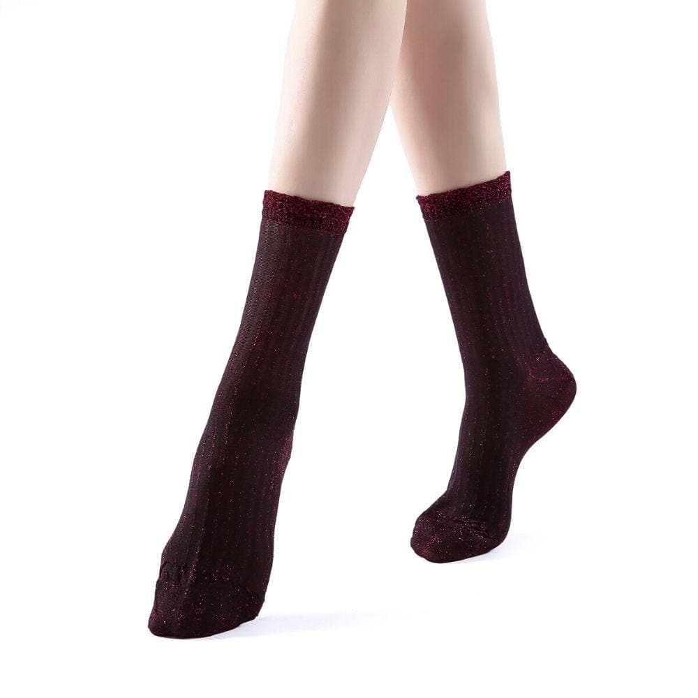 Aliyah Scallop Sparkle Crew Sock | Red - Sock Season