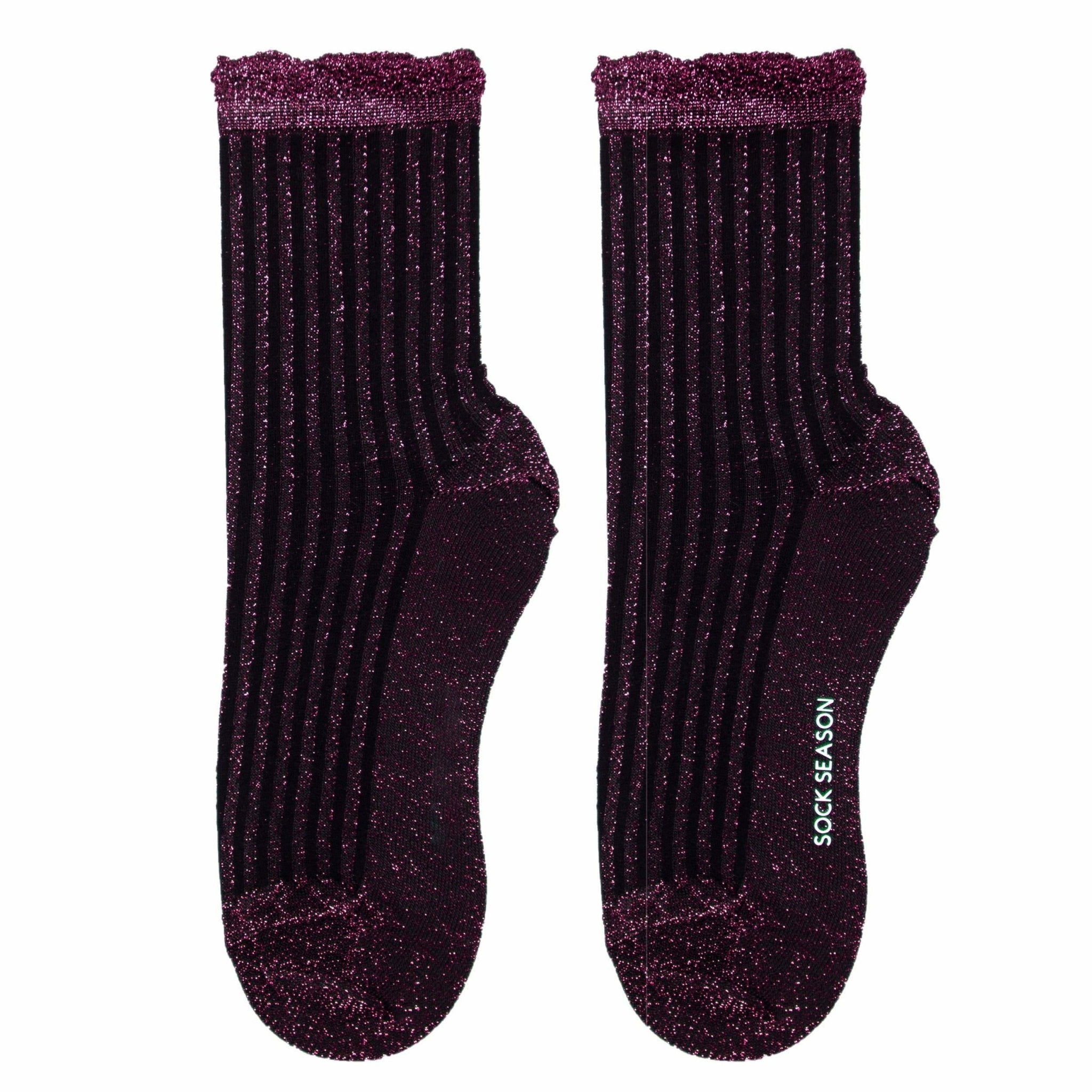 Aliyah Scallop Sparkle Crew Sock | Red - Sock Season