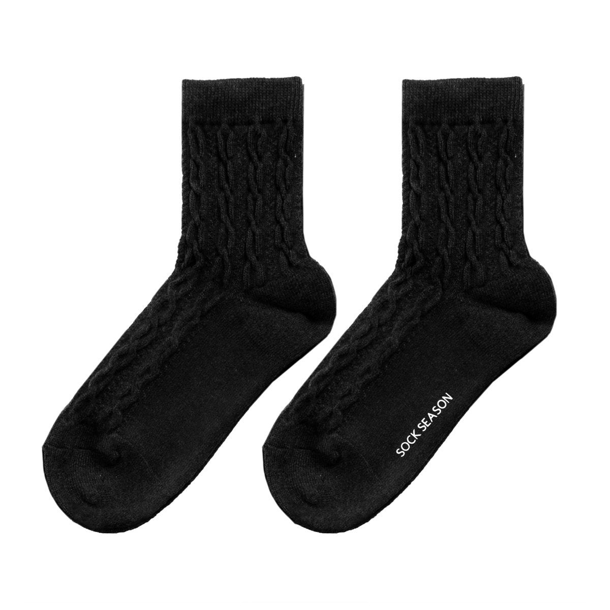 Bella Cable Knit Wool Crew Sock | Black - Sock Season