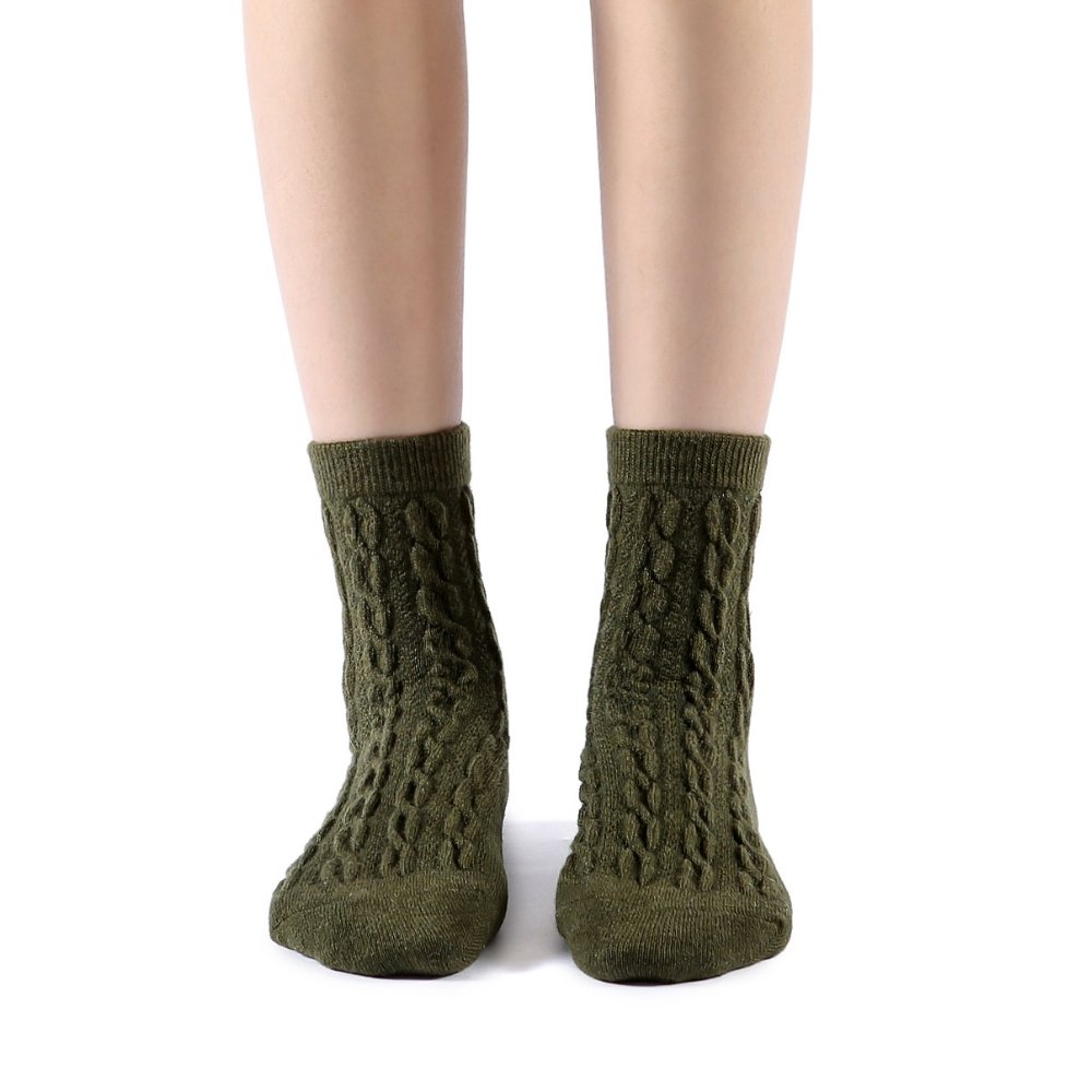 Bella Cable Knit Wool Crew Sock | Military Green - Sock Season