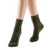 Bella Cable Knit Wool Crew Sock | Military Green - Sock Season