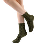 Bella Cable Knit Wool Crew Sock | Military Green - Sock Season