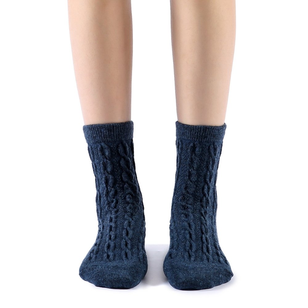 Bella Cable Knit Wool Crew Sock | Navy Blue - Sock Season