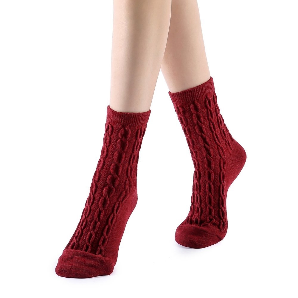 Bella Cable Knit Wool Crew Sock | Red - Sock Season