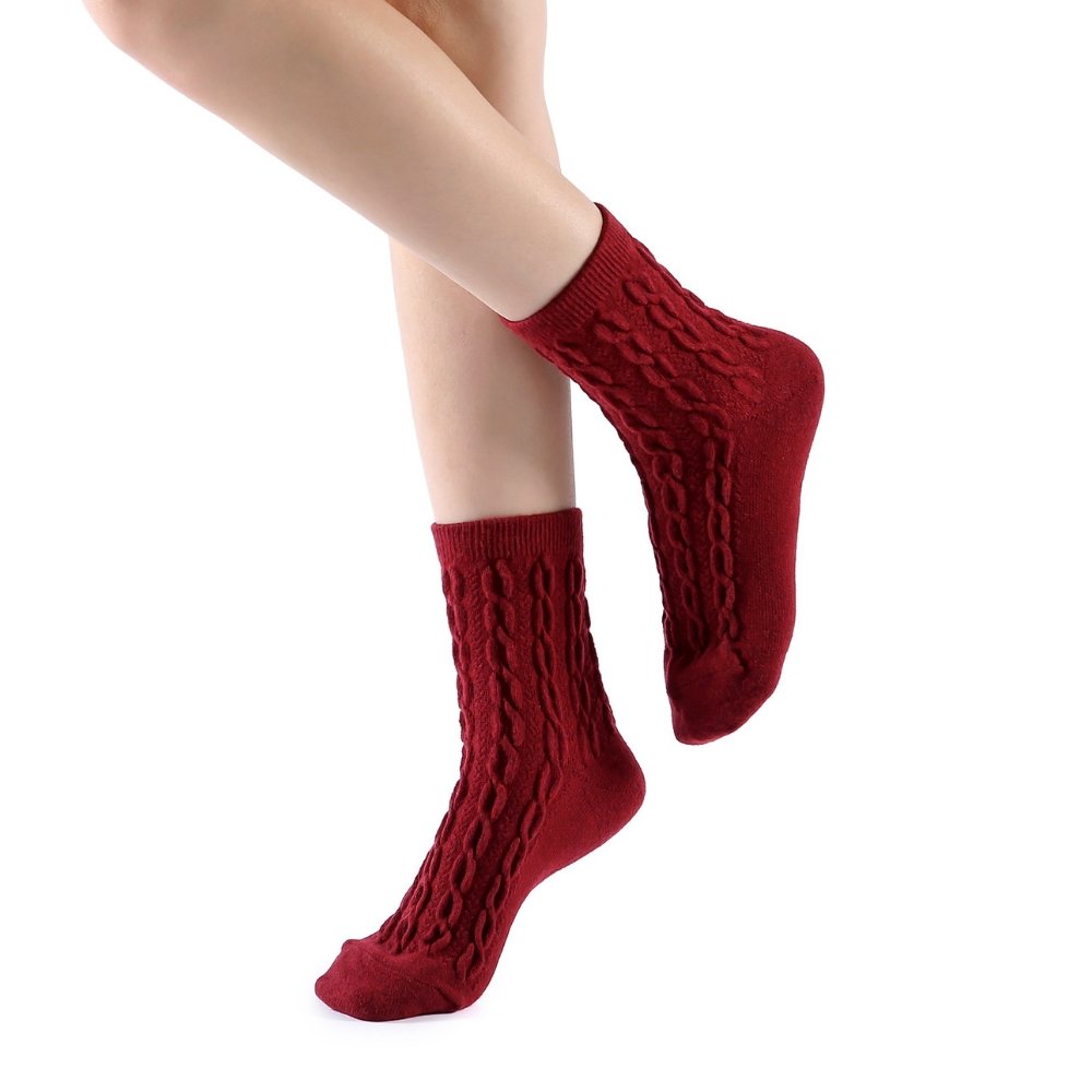 Bella Cable Knit Wool Crew Sock | Red - Sock Season