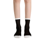 Camellia Striped Ribbed Semi-Sheer Ankle Sock | Black - Sock Season