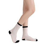 Camellia Striped Ribbed Semi-Sheer Ankle Sock | White - Sock Season