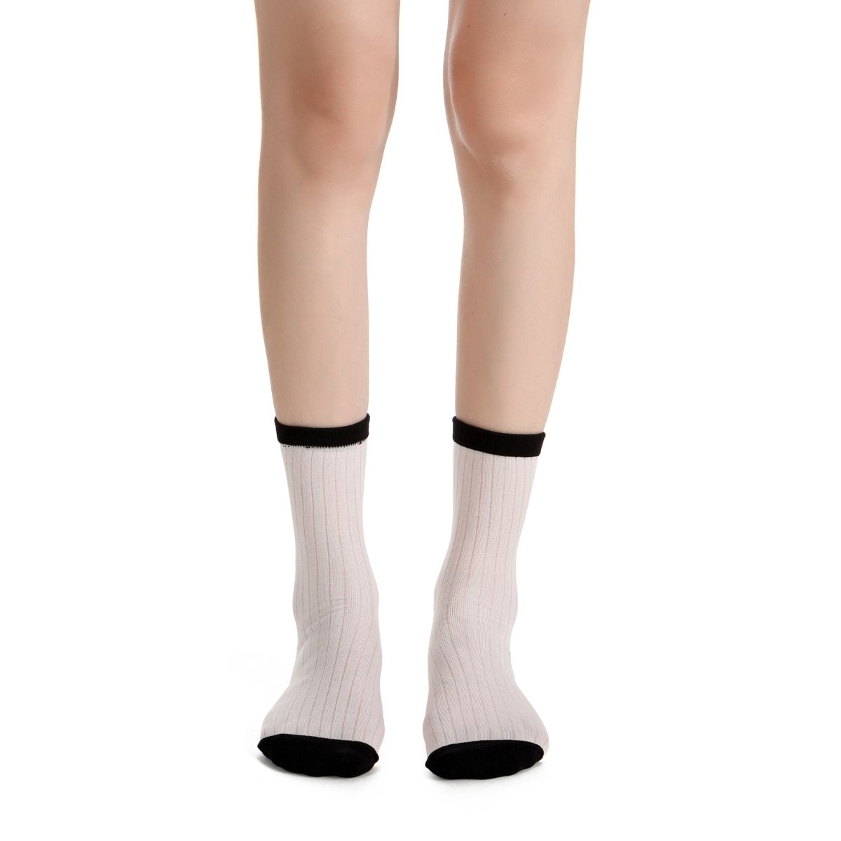 Camellia Striped Ribbed Semi-Sheer Ankle Sock | White - Sock Season