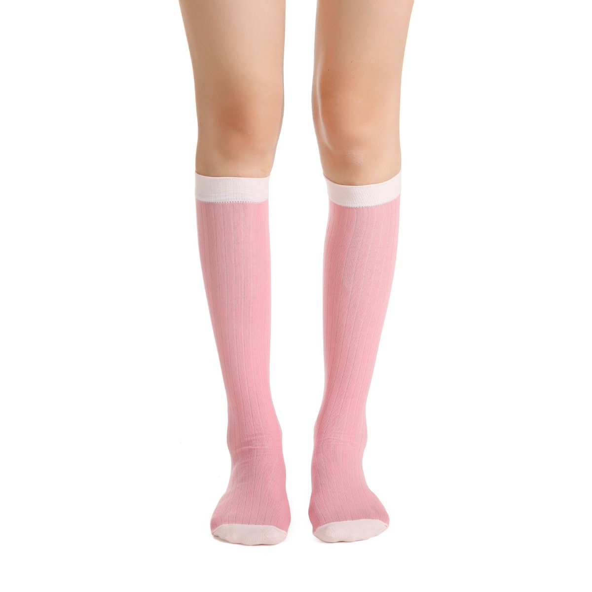 Camellia Striped Ribbed Semi-Sheer Mid-High Sock | Pink - Sock Season
