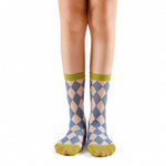 Sock Season - Cleo Argyle Sheer Crew Sock | Blue/Green -Crew Socks -