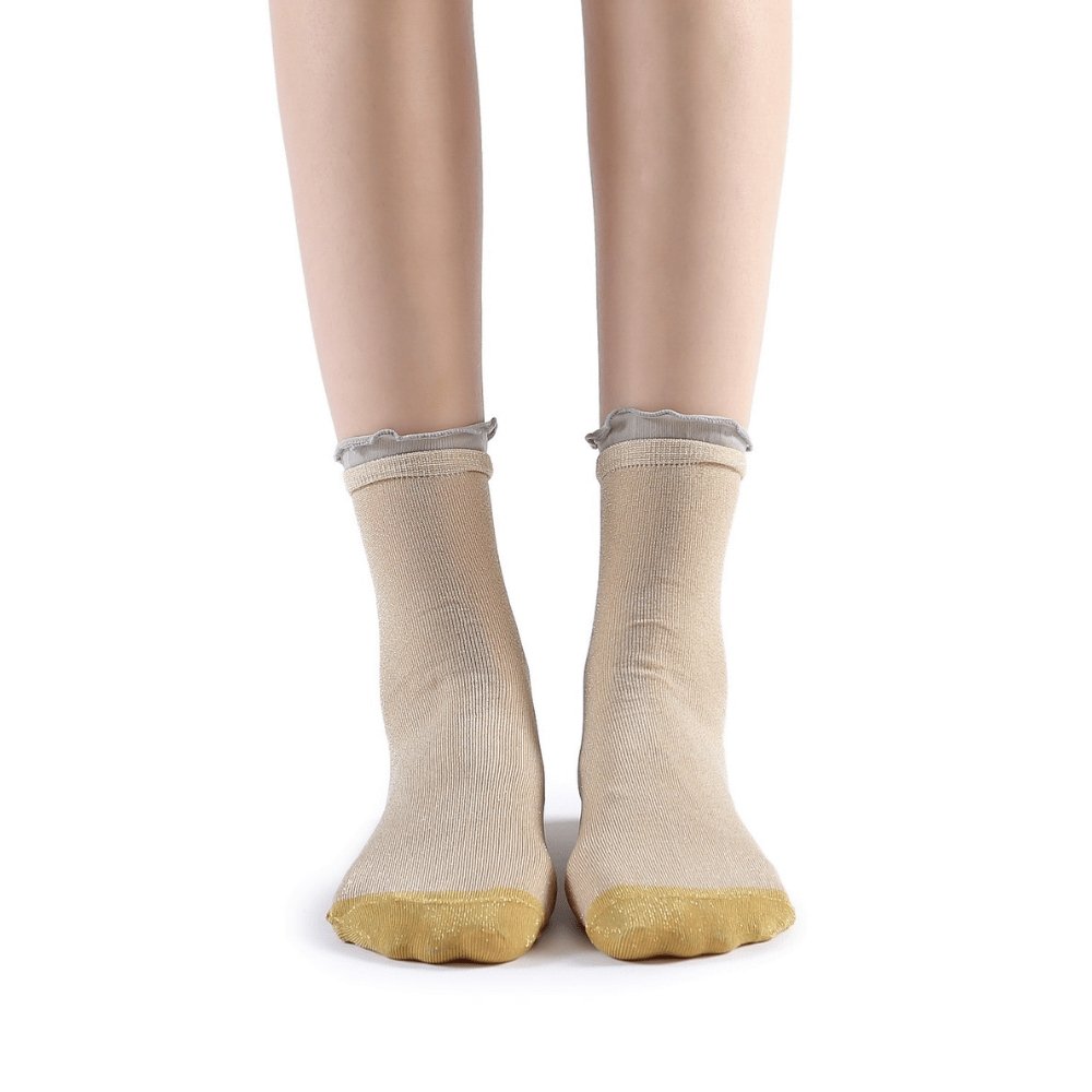 Daphne Ruffle Glitter Ankle Sock | Beige - Sock Season