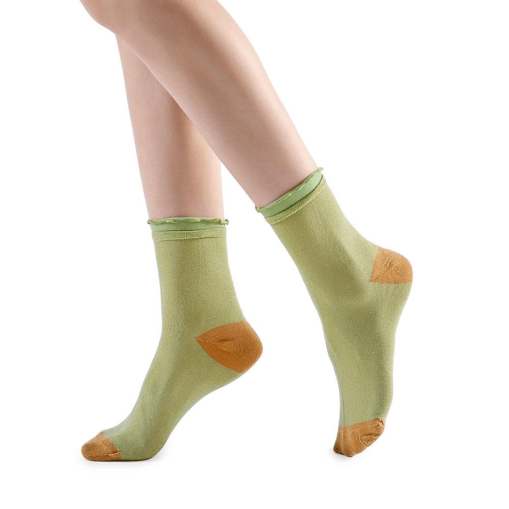 Daphne Ruffle Glitter Ankle Sock | Green - Sock Season