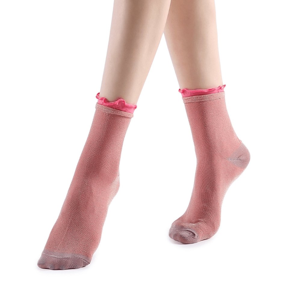 Daphne Ruffle Glitter Ankle Sock | Pink - Sock Season