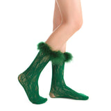 Destiny Feather Trim Lace Crew Sock | Green - Sock Season