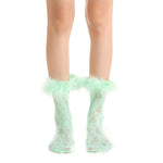 Destiny Feather Trim Lace Crew Sock | Mint Green - Sock Season