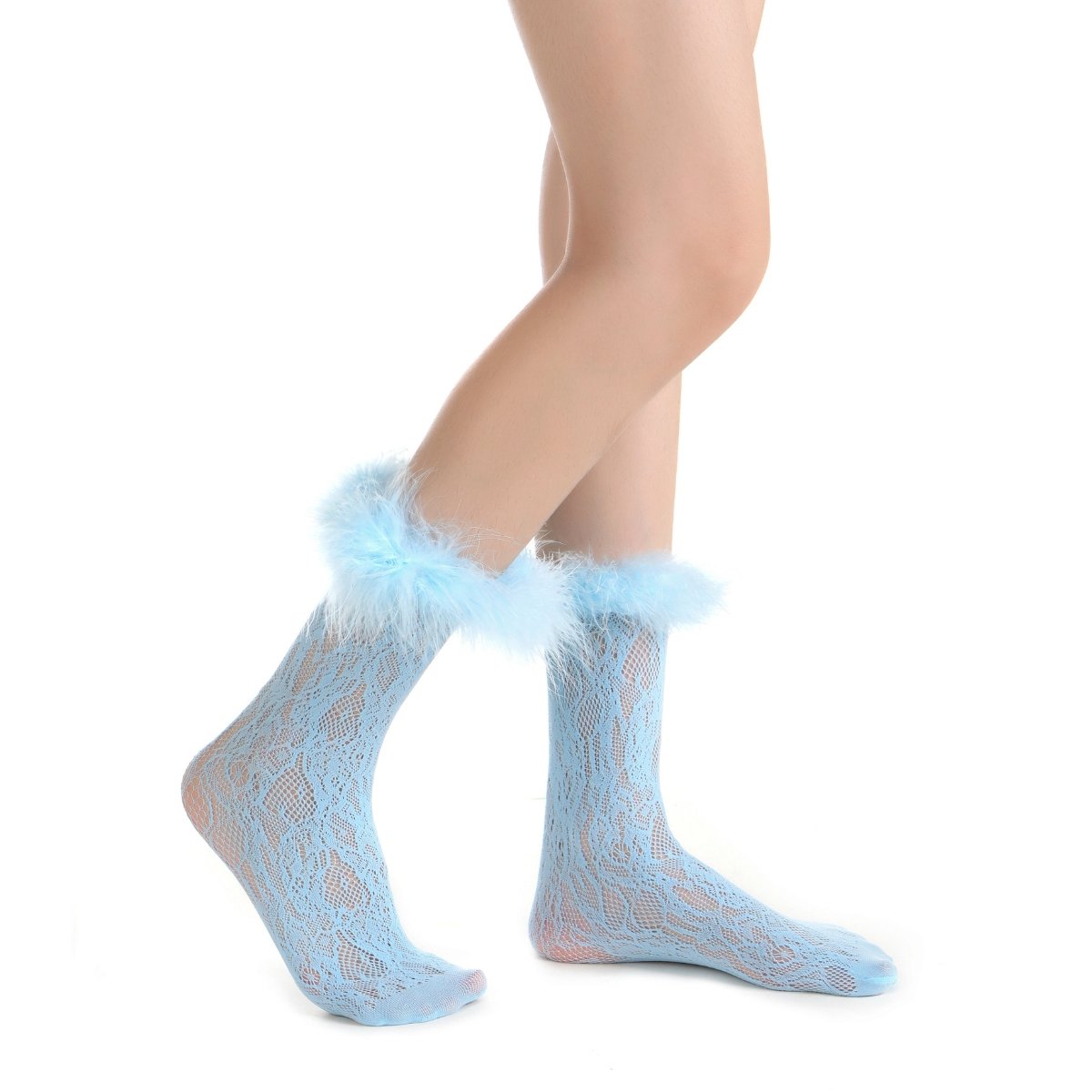 Destiny Feather Trim Lace Crew Sock | Pastel Blue - Sock Season