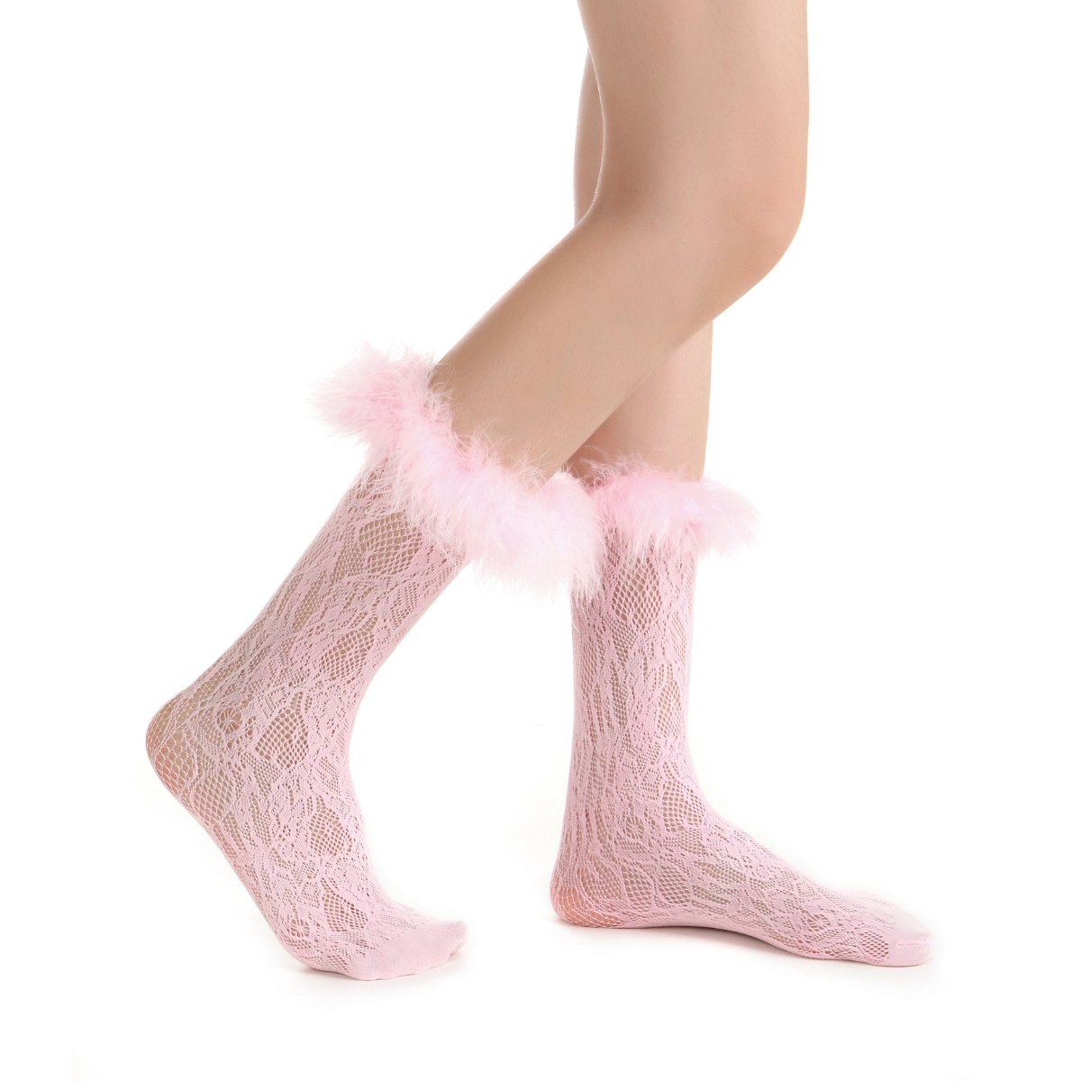 Destiny Feather Trim Lace Crew Sock | Pastel Pink - Sock Season