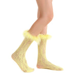 Destiny Feather Trim Lace Crew Sock | Pastel Yellow - Sock Season