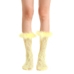 Destiny Feather Trim Lace Crew Sock | Pastel Yellow - Sock Season