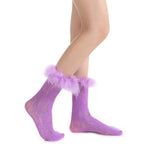 Destiny Feather Trim Lace Crew Sock | Purple - Sock Season