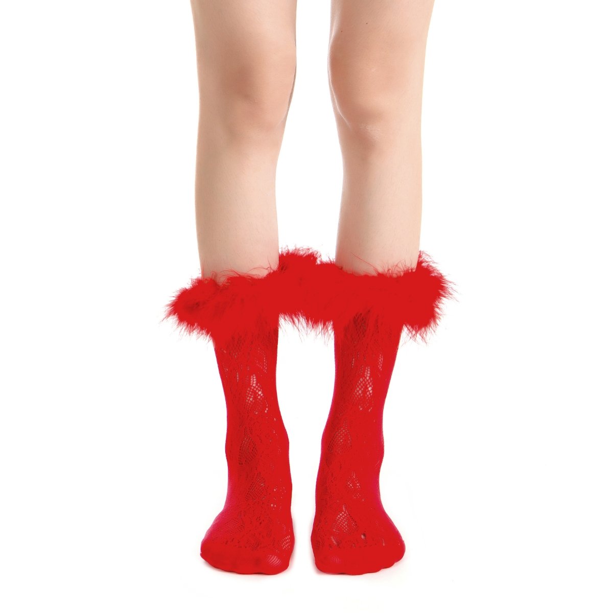 Destiny Feather Trim Lace Crew Sock | Red - Sock Season