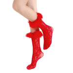 Destiny Feather Trim Lace Crew Sock | Red - Sock Season